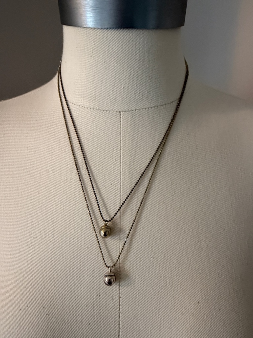 CAbi Two-Tone Layered Ball Pendant Necklace in Gold and Silver